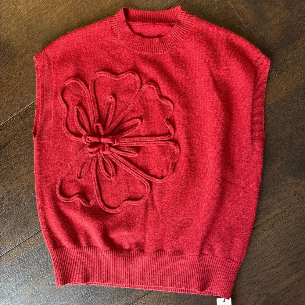 Commense Red Floral Crew Neck Sweater